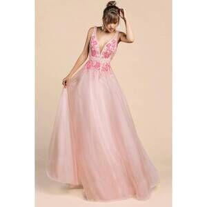 NEW ANDREA & LEO COUTURE embroidery tulle gown in pink